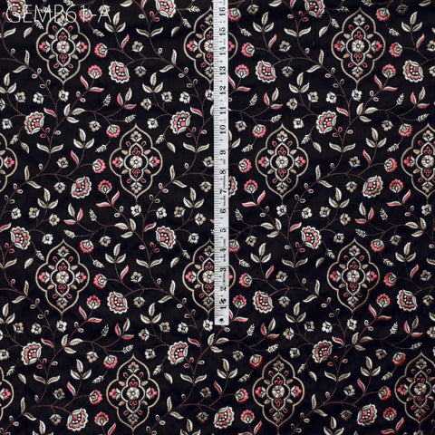 Floral Black Indian Embroidered Fabric by the yard Sewing DIY Crafting Embroidery Wedding Dress Costumes Men's Waistcoat Bags Cushion Cover