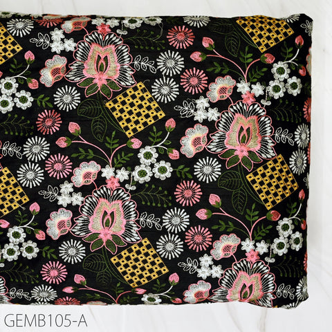 Black Embroidered Fabric by the yard Sewing DIY Crafting Indian Embroidery Wedding Dress Costumes Dolls Cushion Covers Table Runner Blouses