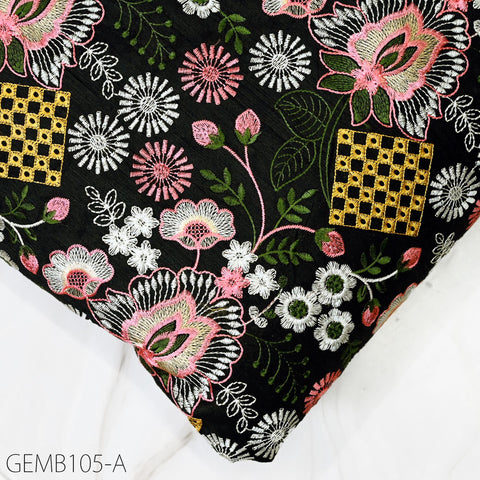 Black Embroidered Fabric by the yard Sewing DIY Crafting Indian Embroidery Wedding Dress Costumes Dolls Cushion Covers Table Runner Blouses