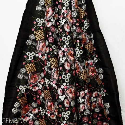 Black Embroidered Fabric by the yard Sewing DIY Crafting Indian Embroidery Wedding Dress Costumes Dolls Cushion Covers Table Runner Blouses