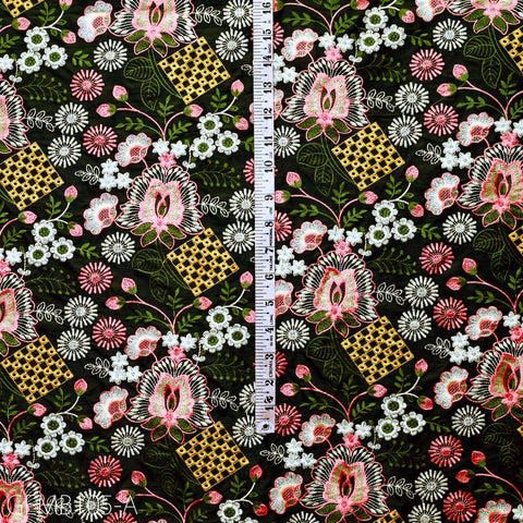 Black Embroidered Fabric by the yard Sewing DIY Crafting Indian Embroidery Wedding Dress Costumes Dolls Cushion Covers Table Runner Blouses