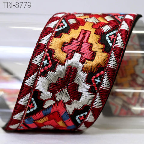 9 Yard Geometric 6CM Embroidery Ribbon Trim Indian Sari Border Embroidered DIY Craft Sewing Costumes Tablecloth Lampshade making Home Decor