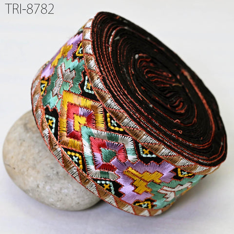 9 Yard Geometric 6CM Embroidery Ribbons Trim Embellish Embroidered Saree Border Theatrical Costumes DIY Crafting Holidays Wreaths Decoration