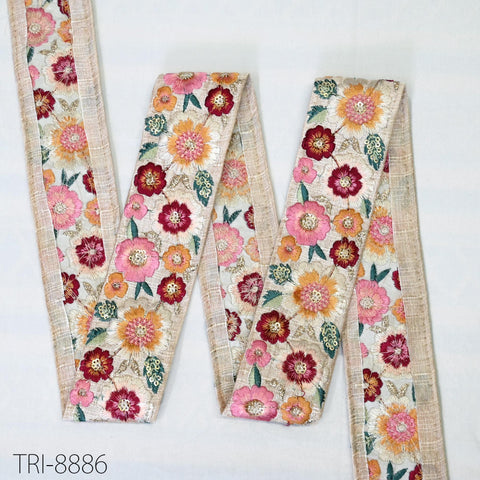 9 Yard Pink Embroidery 5cm Ribbon Indian Sari Border Embroidered Crafting Sewing Costumes, Dog Collar, Footwears, Lampshades, Holidays Decor