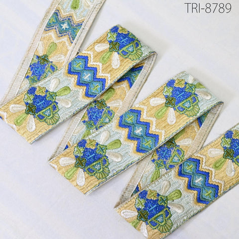 9 Yard Geometric 55mm Trim Embroidery Ribbon Embellish Embroidered Saree Border Theatrical Costumes DIY Crafting Holidays Wreaths Decoration