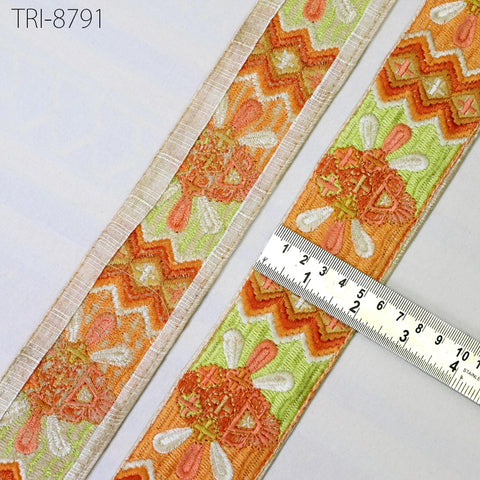 9 Yard Orange 55mm Embroidery Ribbon Trim Indian Sari Border Embroidered Crafting Sewing Costume Tablecloth Lampshade making Home Decor Trim