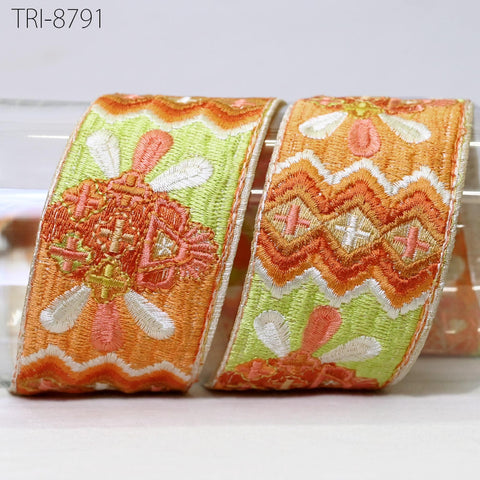 9 Yard Orange 55mm Embroidery Ribbon Trim Indian Sari Border Embroidered Crafting Sewing Costume Tablecloth Lampshade making Home Decor Trim