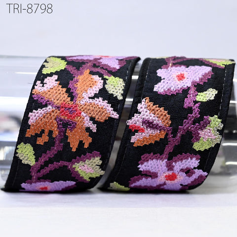 9 Yard Purple 5cm Embroidery Ribbon Embellishment Embroidered Saree Border Theatrical Costume Crafting Sewing Beach Bags Tote Wall Hangings