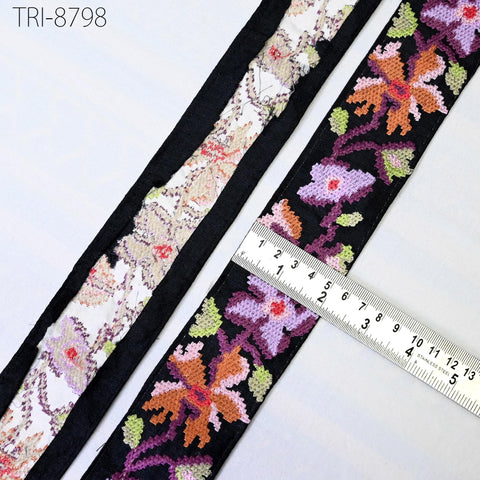 9 Yard Purple 5cm Embroidery Ribbon Embellishment Embroidered Saree Border Theatrical Costume Crafting Sewing Beach Bags Tote Wall Hangings