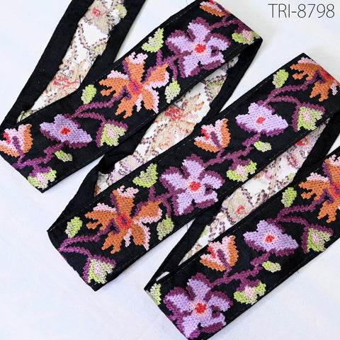 9 Yard Purple 5cm Embroidery Ribbon Embellishment Embroidered Saree Border Theatrical Costume Crafting Sewing Beach Bags Tote Wall Hangings