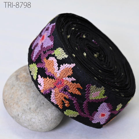 9 Yard Purple 5cm Embroidery Ribbon Embellishment Embroidered Saree Border Theatrical Costume Crafting Sewing Beach Bags Tote Wall Hangings