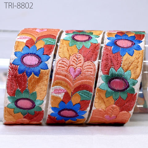 9 Yard Peach Embroidery 35mm Ribbon Border Embroidered Fabric Trims Theatrical Costumes Crafting Christmas Decoration Embellishment Trimming