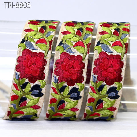 9 Yard Indian Red 30mm Embroidery Ribbon Tapes Embroidered Fabric Trim Sari Border Gift Wrapping Lace Embellishment DIY Sewing Crafting