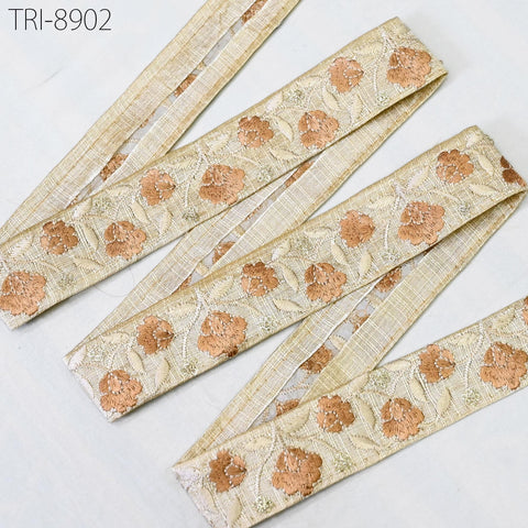 9 Yard Beige 35mm Embroidery Ribbons Embroidered Border Tote Bags Trims Theatrical Costumes Christmas Holiday Ornaments Embellishments Tapes