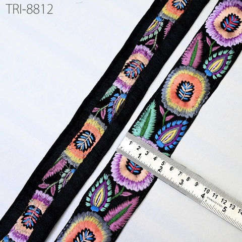 3 Yard Purple Embroidery Trims Ribbons Indian Sari Border Embroidered DIY Crafting Sewing Costumes Tablecloth Lampshade Home Decor Trim 50mm