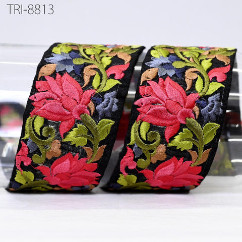 9 Yard Coral Embroidery Ribbon 50mm Trim Tape Embellish Embroidered Saree Border Costumes DIY Crafting Sewing Beach Bags Totes, Wall Hanging