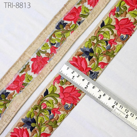 9 Yard Coral Embroidery Ribbon 50mm Trim Tape Embellish Embroidered Saree Border Costumes DIY Crafting Sewing Beach Bags Totes, Wall Hanging