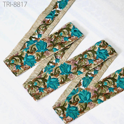 9 Yard Embroidery Fabric 5cm Trims Embellish for Footwear Making Embroidered Ribbons Sewing Crafting Border Indian Home Decor Curtains Laces