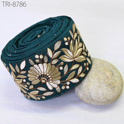 3 Yard Blue Embroidery 75 mm Trims Indian Sari Border Embroidered DIY Crafting Sewing Costumes Tablecloth Lampshade Home Decor Trimmings