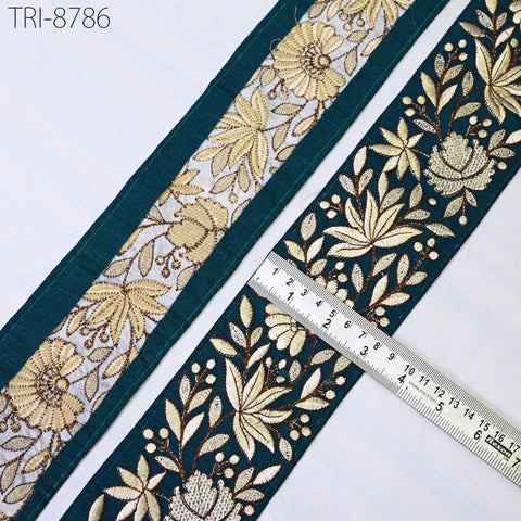 9 Yard Teal Green 8cm Embroidery Trims Ribbons Indian Sari Border Embroidered DIY Crafting Sewing Tablecloth Lampshade Home Decor Trimmings