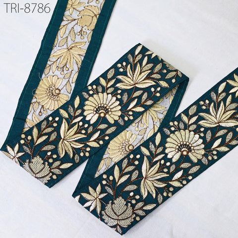 9 Yard Teal Green 8cm Embroidery Trims Ribbons Indian Sari Border Embroidered DIY Crafting Sewing Tablecloth Lampshade Home Decor Trimmings