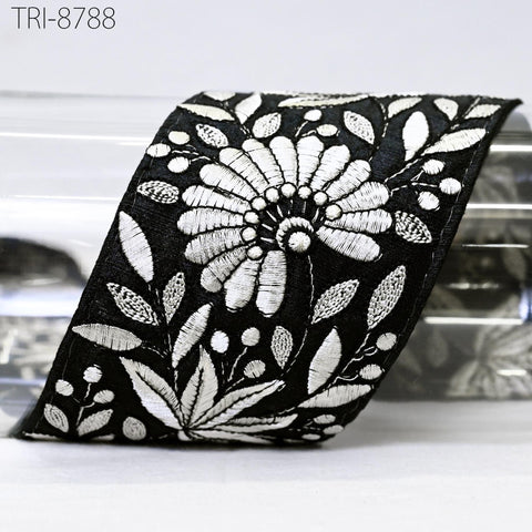 9 Yard Embroidery 8cm Black Ribbons Trims Embellishment Embroidered Fabric Saree Border Theatrical Costumes Crafting Sewing Holidays Decor