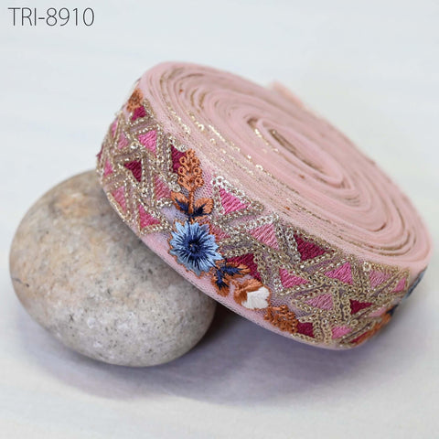 9 Yard Pink Net 4cm Embroidery Ribbon Indian Trim Sari Border DIY Craft Sewing Fabric Embroidered Costume Curtain Home Decor Trimming Lace