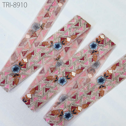 9 Yard Pink Net 4cm Embroidery Ribbon Indian Trim Sari Border DIY Craft Sewing Fabric Embroidered Costume Curtain Home Decor Trimming Lace