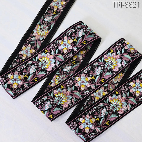 9 Yard Mauve 55mm Embroidery Ribbon Trim Floral Indian Sari Border Embroidered Crafting Sewing Costumes Tablecloth Lampshade Home Decor Trim