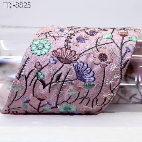 3 Yard Dusty Pink 95mm Embroidery Ribbons Trim Floral Indian Sari Border Embroidered Crafting Sewing Costumes Lampshade Home Decor Trimming