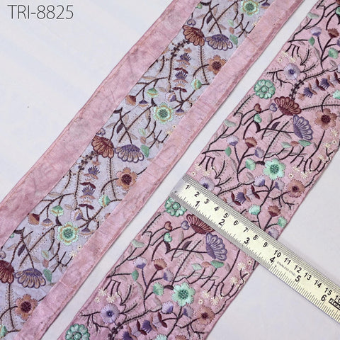 3 Yard Dusty Pink 95mm Embroidery Ribbons Trim Floral Indian Sari Border Embroidered Crafting Sewing Costumes Lampshade Home Decor Trimming