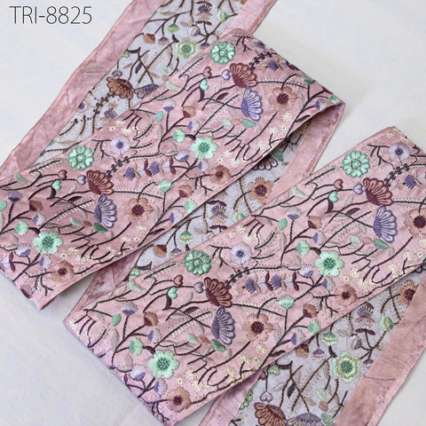 3 Yard Dusty Pink 95mm Embroidery Ribbons Trim Floral Indian Sari Border Embroidered Crafting Sewing Costumes Lampshade Home Decor Trimming