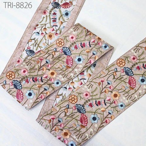 9 Yard Brown 95mm Indian Embroidery Border Floral Embroidered Fabric Trims Saree Ribbons Crafting Sewing Wedding Embellishment Gift Wrapping