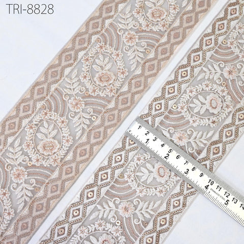 3 Yard Peach Embroidery 10 CM Ribbon Trim Tapes Embellishment Embroidered Saree Border Costumes DIY Crafting Sewing Beach Bags Totes