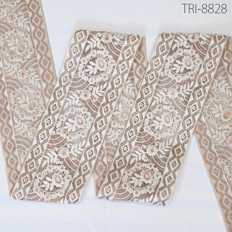 3 Yard Peach Embroidery 10 CM Ribbon Trim Tapes Embellishment Embroidered Saree Border Costumes DIY Crafting Sewing Beach Bags Totes