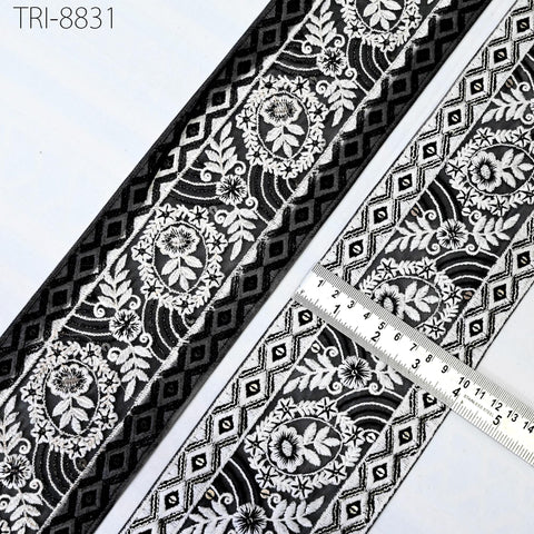 3 Yard Embroidery Black 10 CM Ribbons Embellishment Embroidered Fabric Saree Border Theatrical Costumes Crafting Sewing Holidays Decorations