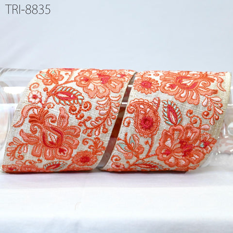 9 Yard Orange 8cm Embroidery Fabric Trims Embellish for Footwear Making Embroidered Ribbon Crafting Indian Border Christmas Home Decor Laces