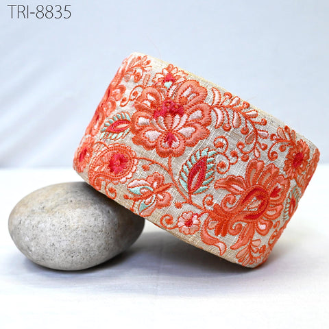 9 Yard Orange 8cm Embroidery Fabric Trims Embellish for Footwear Making Embroidered Ribbon Crafting Indian Border Christmas Home Decor Laces