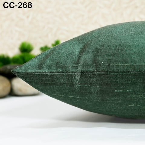 Forest green pure silk cushion cover, solid handmade throw pillow for modern home decor