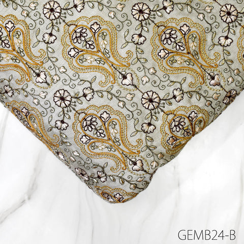 Dark Beige Embroidered Fabric by the yard Sewing Crafting Indian Embroidery Wedding Dress Costumes Dolls Bags Cushions Table Runners Blouses