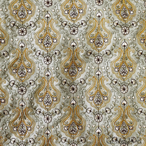 Dark Beige Embroidered Fabric by the yard Sewing Crafting Indian Embroidery Wedding Dress Costumes Dolls Bags Cushions Table Runners Blouses