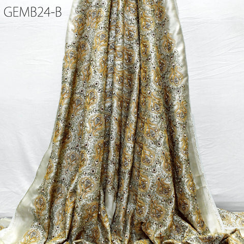 Dark Beige Embroidered Fabric by the yard Sewing Crafting Indian Embroidery Wedding Dress Costumes Dolls Bags Cushions Table Runners Blouses