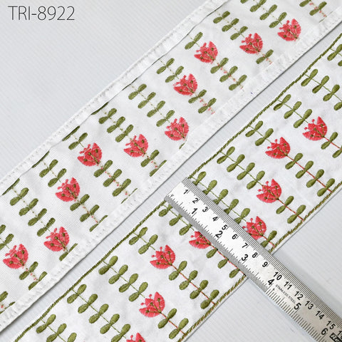 9 Yard 9cm White Embroidery Ribbon Trims Embellishment Embroidered Saree Border Costumes Crafting Sewing Beach Bag Tote Pouche Wall Hangings