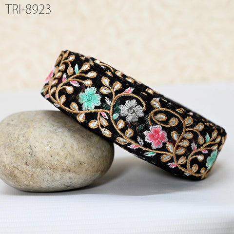 9 Yard Black Embroidery Ribbon 3 cm Indian Trim Sari Border DIY Crafting Sewing Decorative Costumes Cushion Curtains Home Decor Trimmings