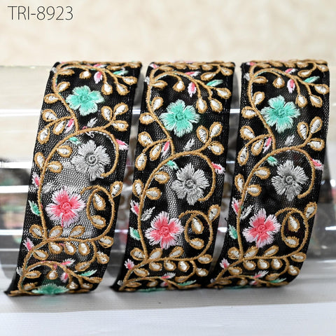 9 Yard Black Embroidery Ribbon 3 cm Indian Trim Sari Border DIY Crafting Sewing Decorative Costumes Cushion Curtains Home Decor Trimmings