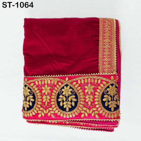 Velvet Shawl Magenta Designer Dupatta, Embroidered Chunni, Gift for Women, Indian Embroidered Bridal Veil Lehenga Festival Punjabi Wedding