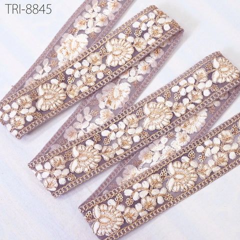 9 Yard Mauve 40mm Embroidery Trims Ribbon Border Embroidered Fabric Gift Wrapping Saree DIY Crafting Christmas Decoration Embellishment Trim