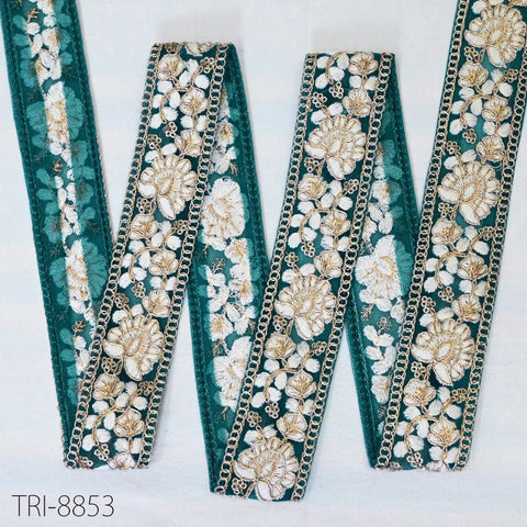 9 Yard Teal Green 40mm Embroidery Trims Ribbon Border Embroidered Fabric Wrapping Saree DIY Crafting Christmas Decoration Embellishment