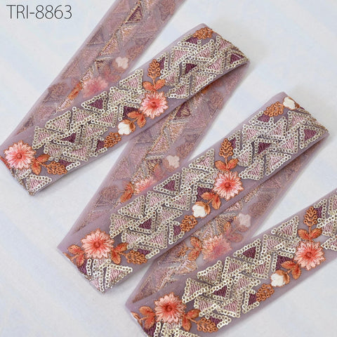 Multicolor embroidery with gold sequin work on net fabric