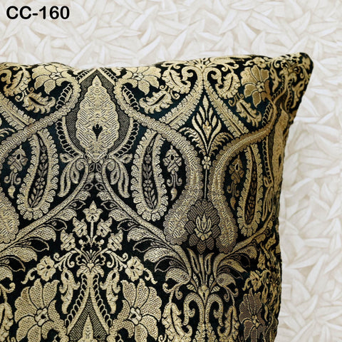 Black Brocade Silk Luxury Cushion Pillowcase Square Cushion Cover Pillow Sham Cover Brocade Decorative Sofa Bed Throw Pillow Designer Fabric